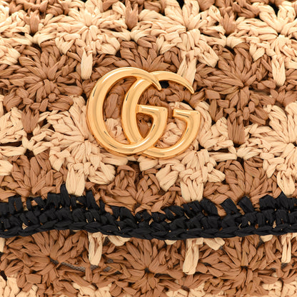 Gucci Raffia Azalea Calfskin Crochet Flower Small GG Marmont Shoulder Bag Natural Ecru Black 9 of 11