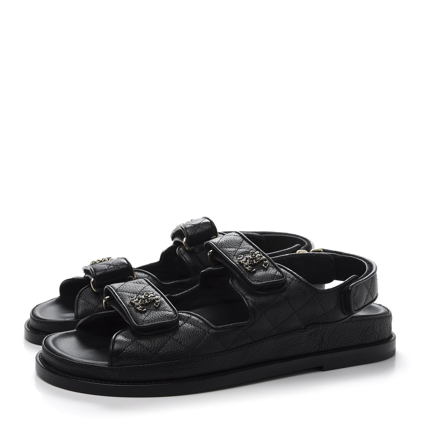 Grained Calfskin Velcro Dad Sandals 39 Black