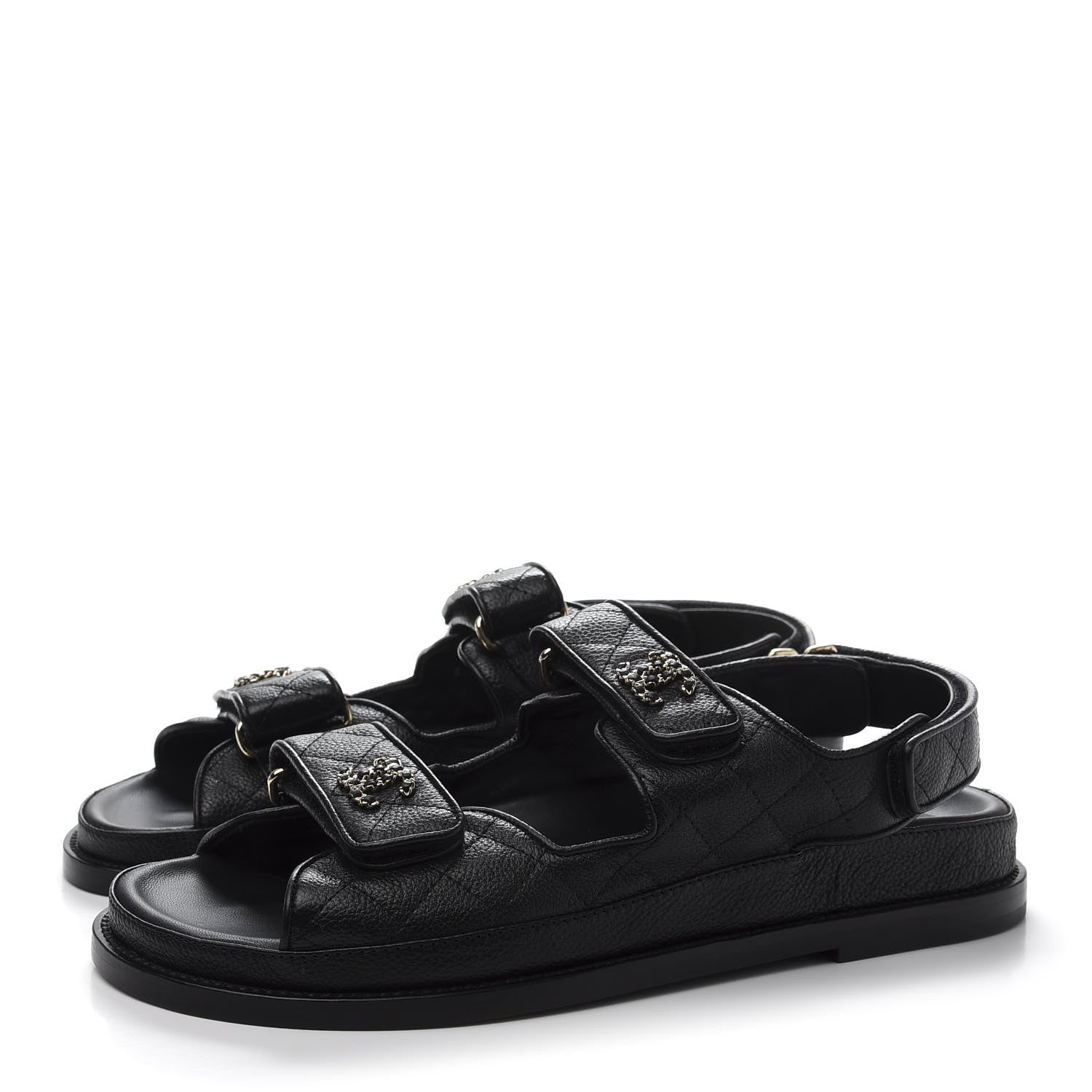 Chanel Grained Calfskin Velcro Dad Sandals 39 Black 3 of 9