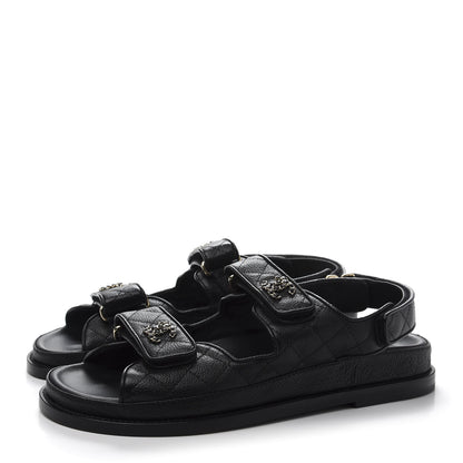 Chanel Grained Calfskin Velcro Dad Sandals 39 Black 3 of 9