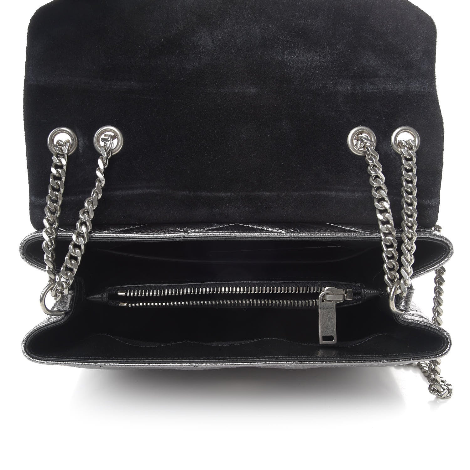 Saint Laurent Metallic Calfskin Y Quilted Monogram Small Loulou Chain Satchel Acciaio 6 of 10