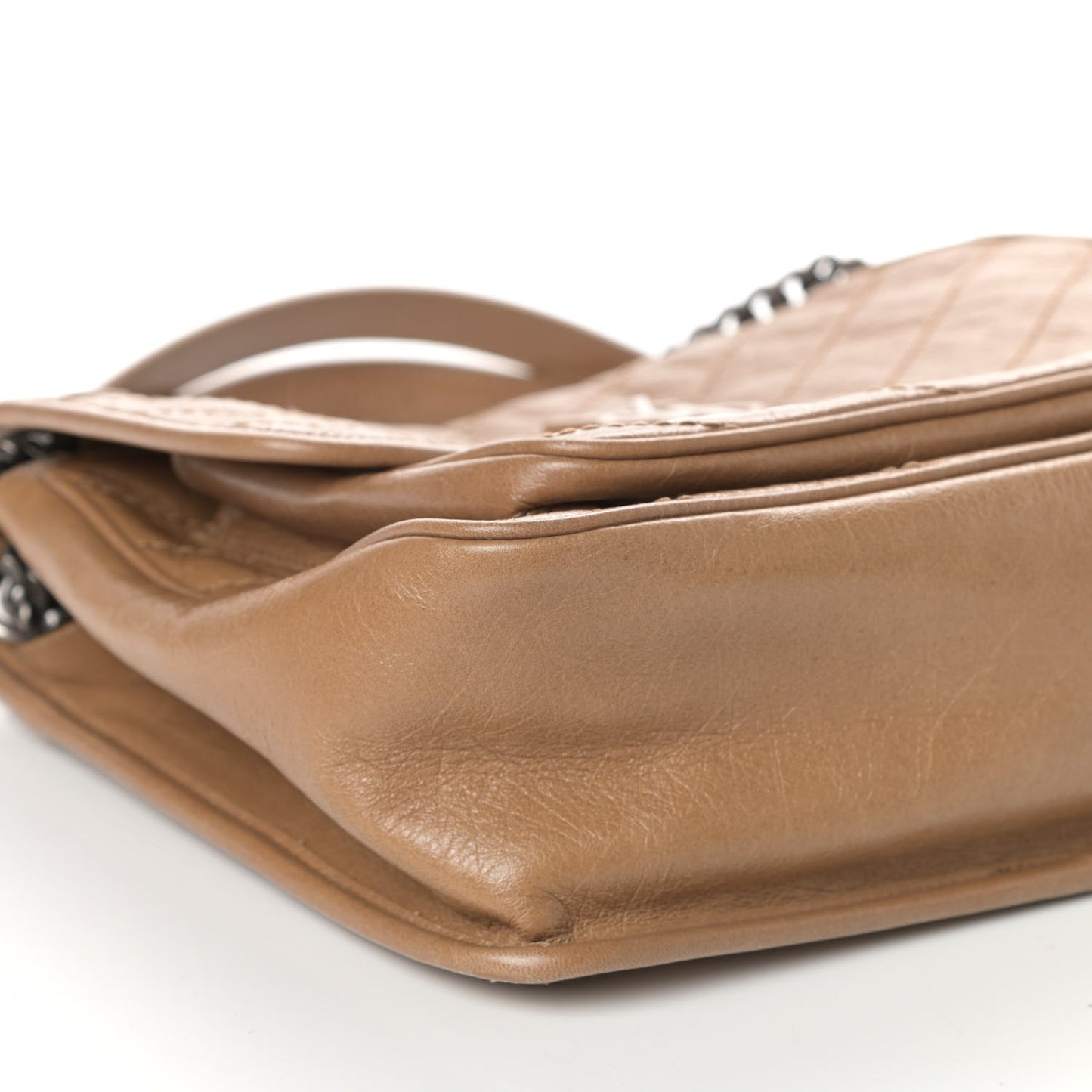 Crinkled Calfskin Matelasse Monogram Medium Niki Chain Satchel Natural Tan