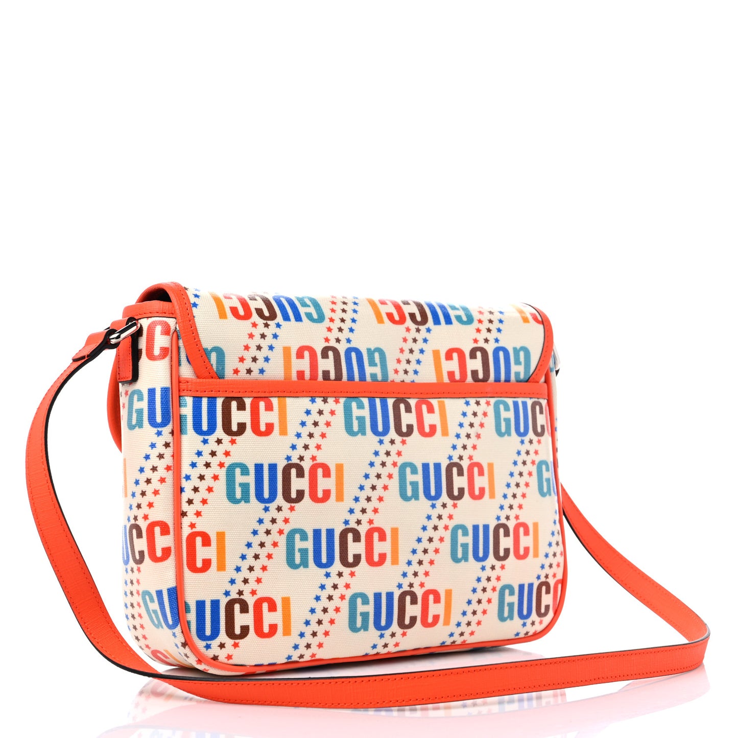 Coated Canvas Logo Star Print Childrens Messenger Bag Beige Multicolor Vibrant Orange