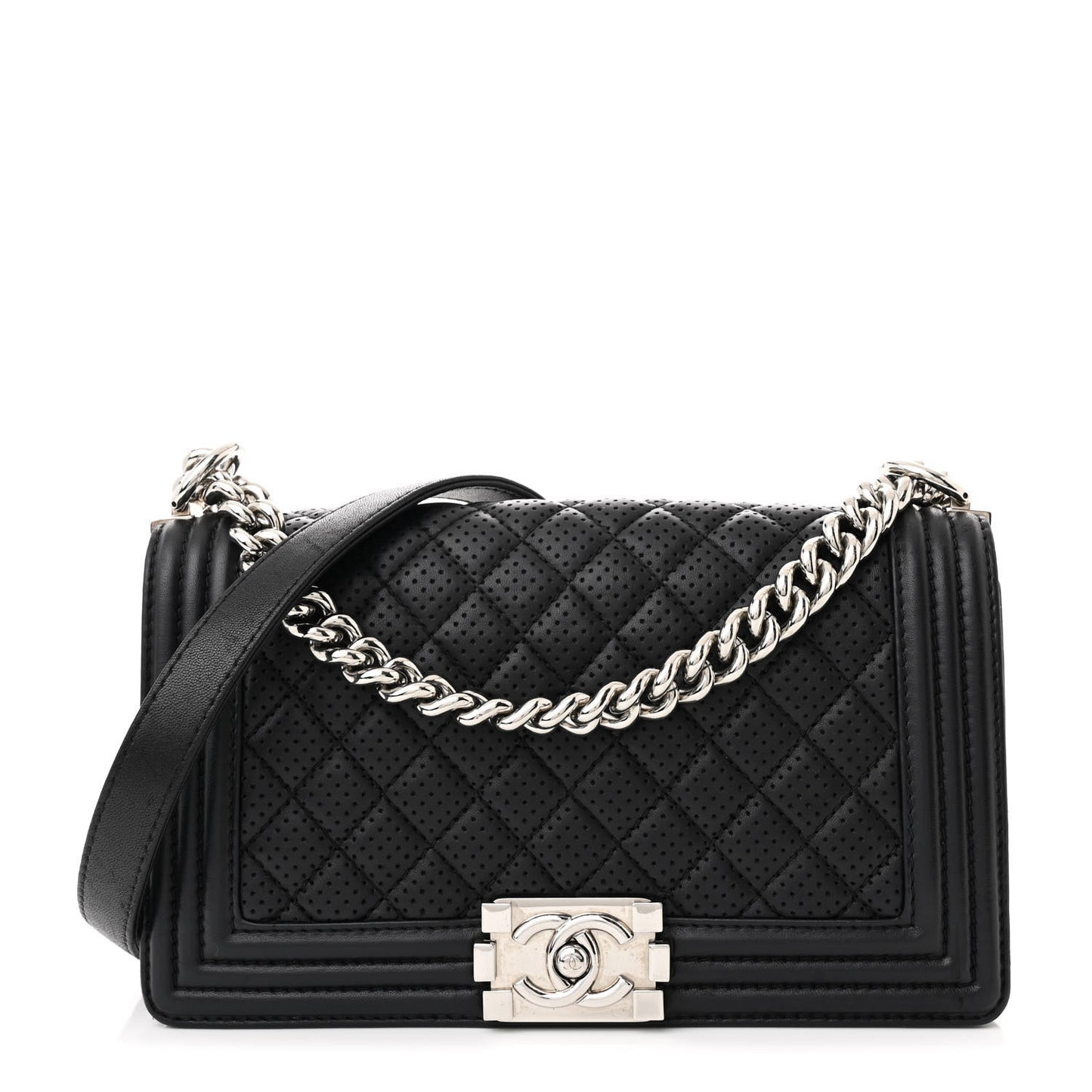 Lambskin Perforated Medium Boy Flap Black