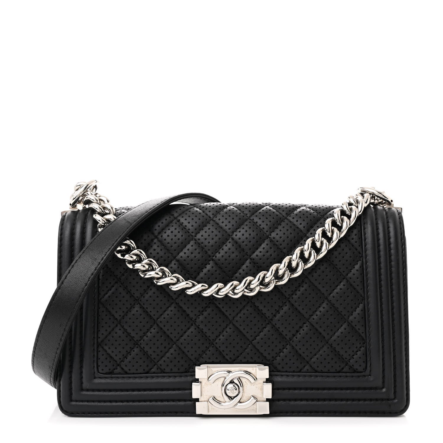 Chanel Lambskin Perforated Medium Boy Flap Black 1 of 10