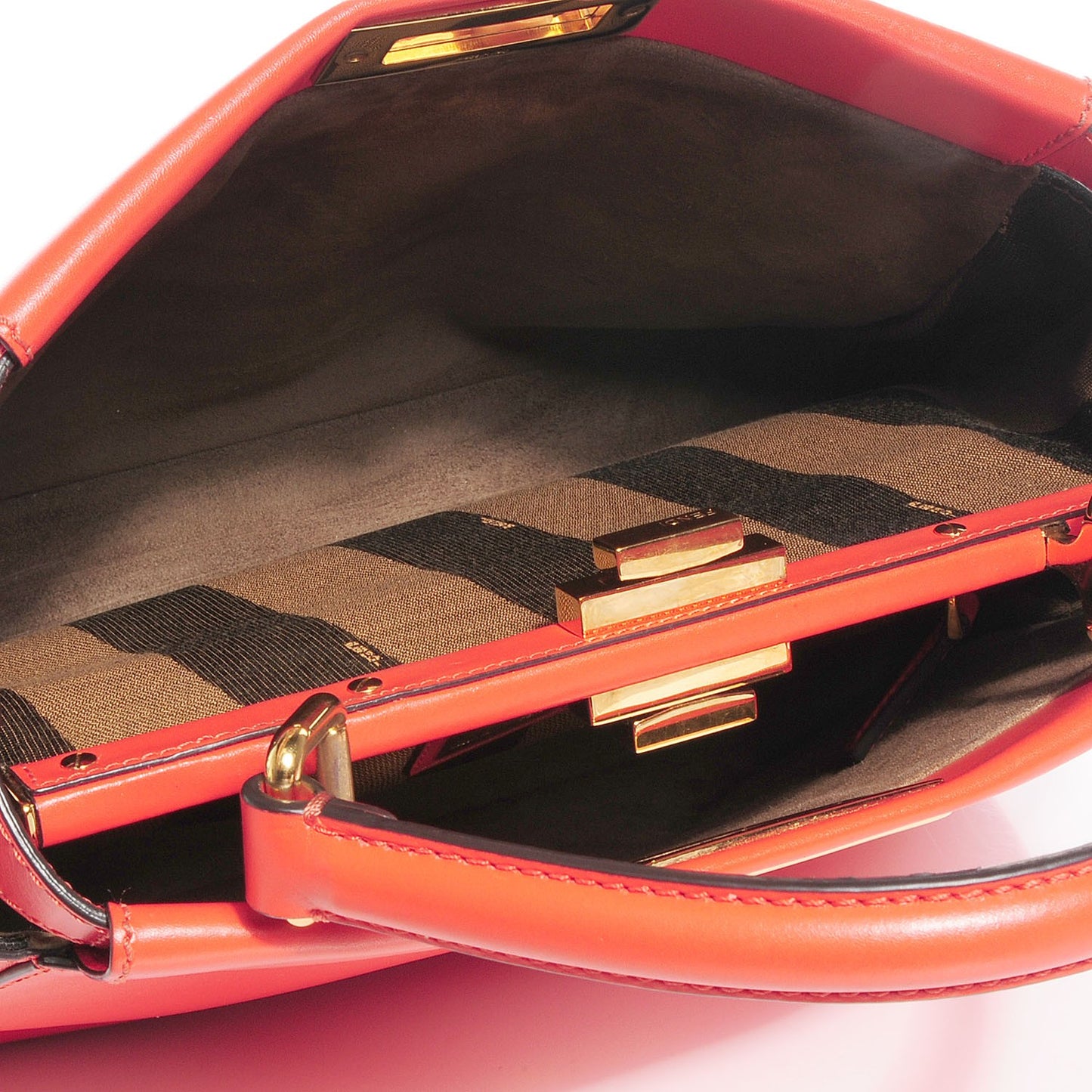 Vitello Morgan Fabric Jacquard Pequin Medium Peekaboo Iconic Satchel Papavero Tobacco Black