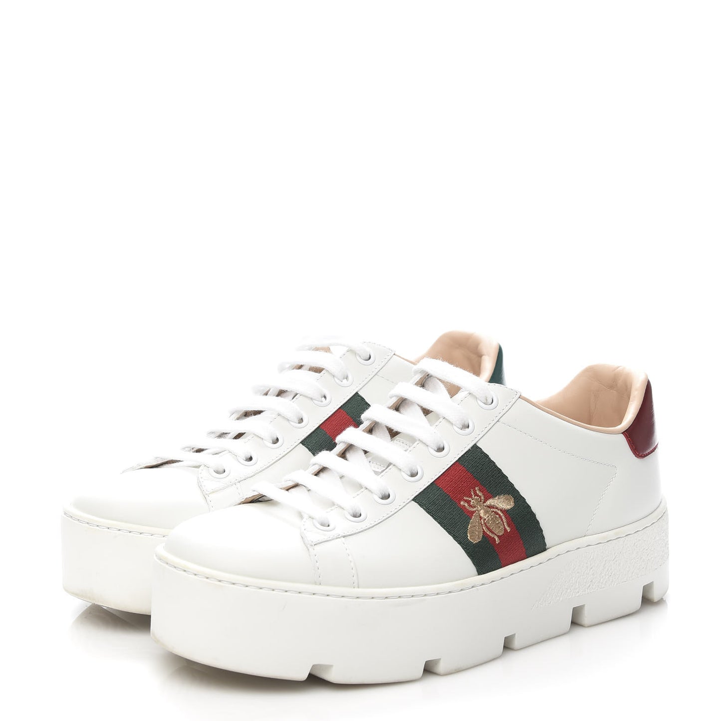 Calfskin Web Bee Embroidered Womens Ace Platform Sneakers 37 White