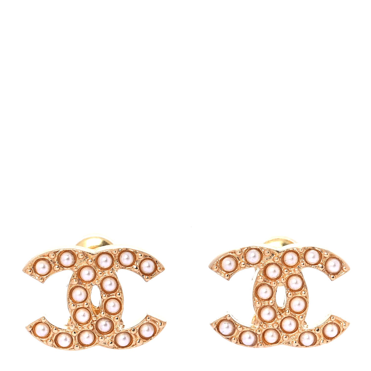 Chanel Pearl Studded CC Earrings Gold 1 of 5