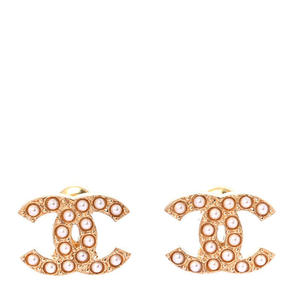 Chanel Pearl Studded CC Earrings Gold 1 of 5