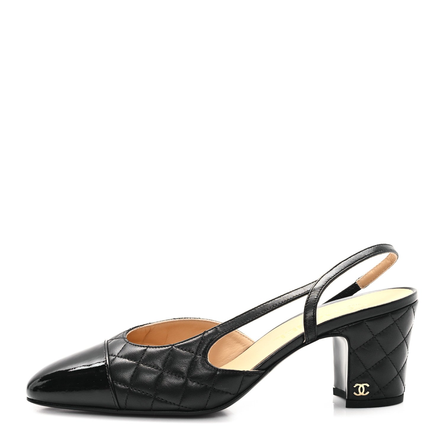 Chanel Lambskin Patent Calfskin Quilted Cap Toe CC Slingback Pumps 39 Black 1 of 9