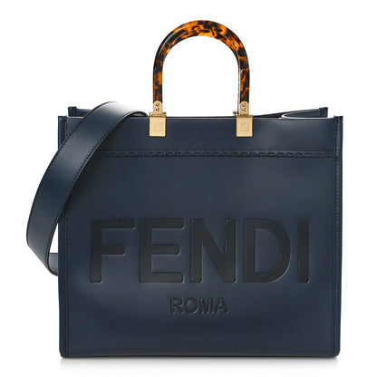 Fendi Vitello King Plexiglass Logo Embossed Medium Fendi Sunshine Shopper Tote Midnight 1 of 7