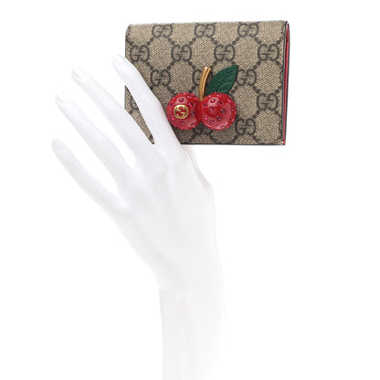 Gucci GG Supreme Monogram Cherry Embellished Card Case Wallet Hibiscus Red 2 of 8