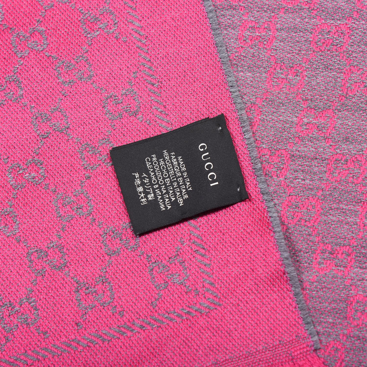 Gucci Wool GG Monogram Reversible New Sten Fringe Scarf Graphite Pink 3 of 4
