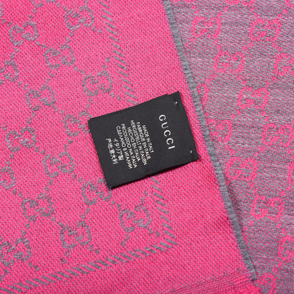 Gucci Wool GG Monogram Reversible New Sten Fringe Scarf Graphite Pink 3 of 4