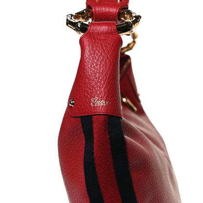 Gucci Pebbled Calfskin Web Bamboo Ring Hobo Red 8 of 12