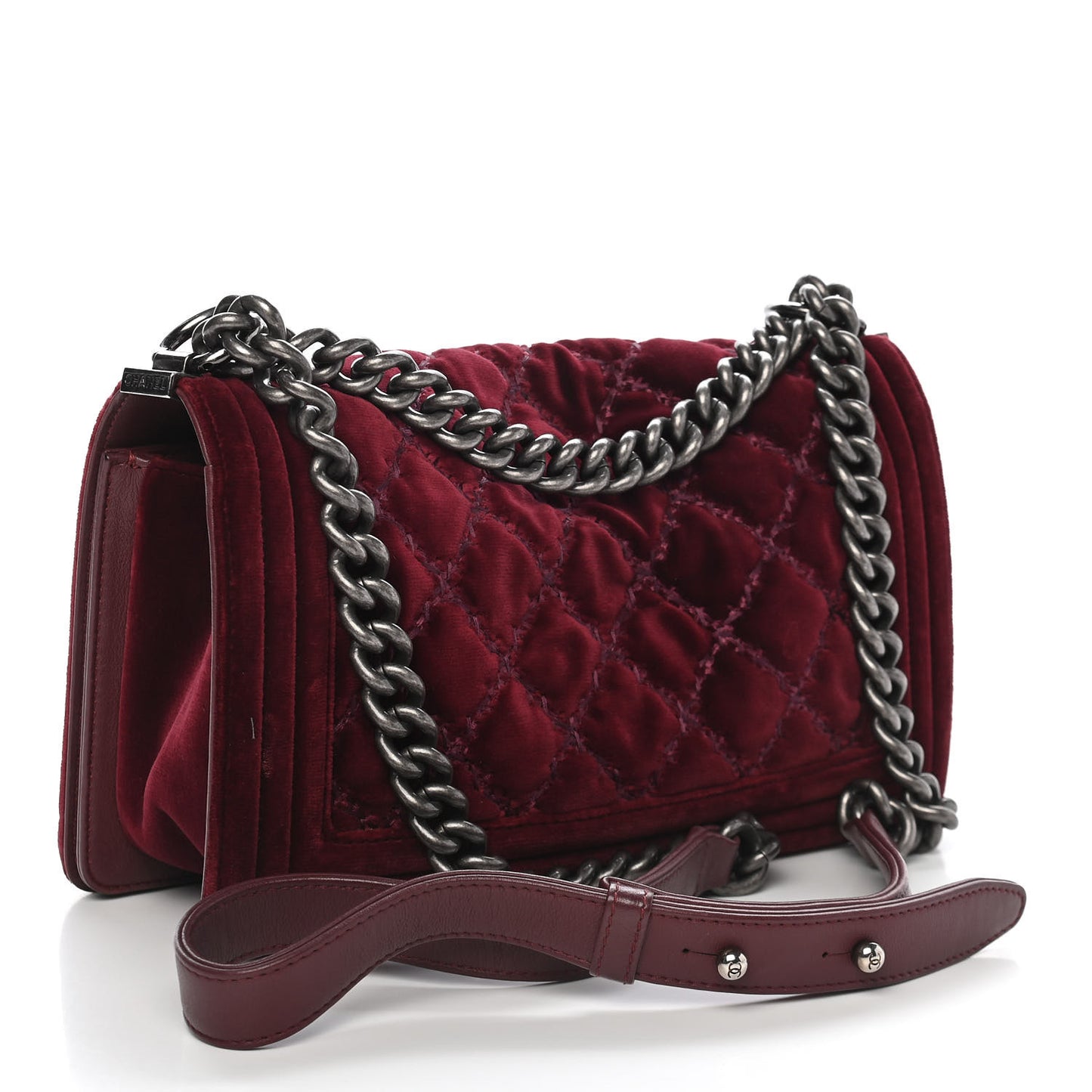 Velvet Tweed Quilted Medium Boy Flap Burgundy