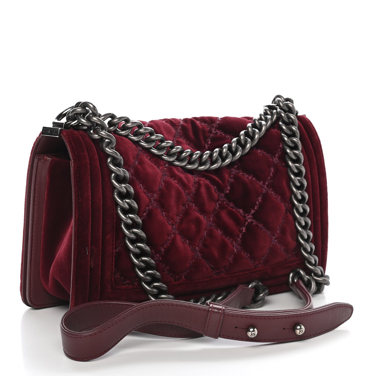 Chanel Velvet Tweed Quilted Medium Boy Flap Burgundy 3 of 14