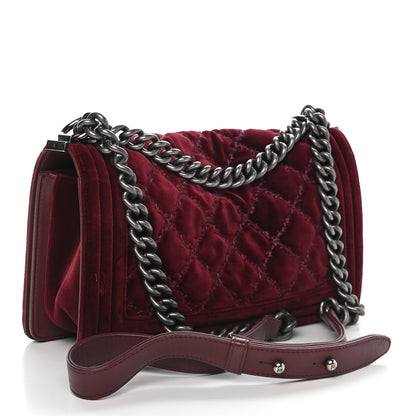 Chanel Velvet Tweed Quilted Medium Boy Flap Burgundy 3 of 14