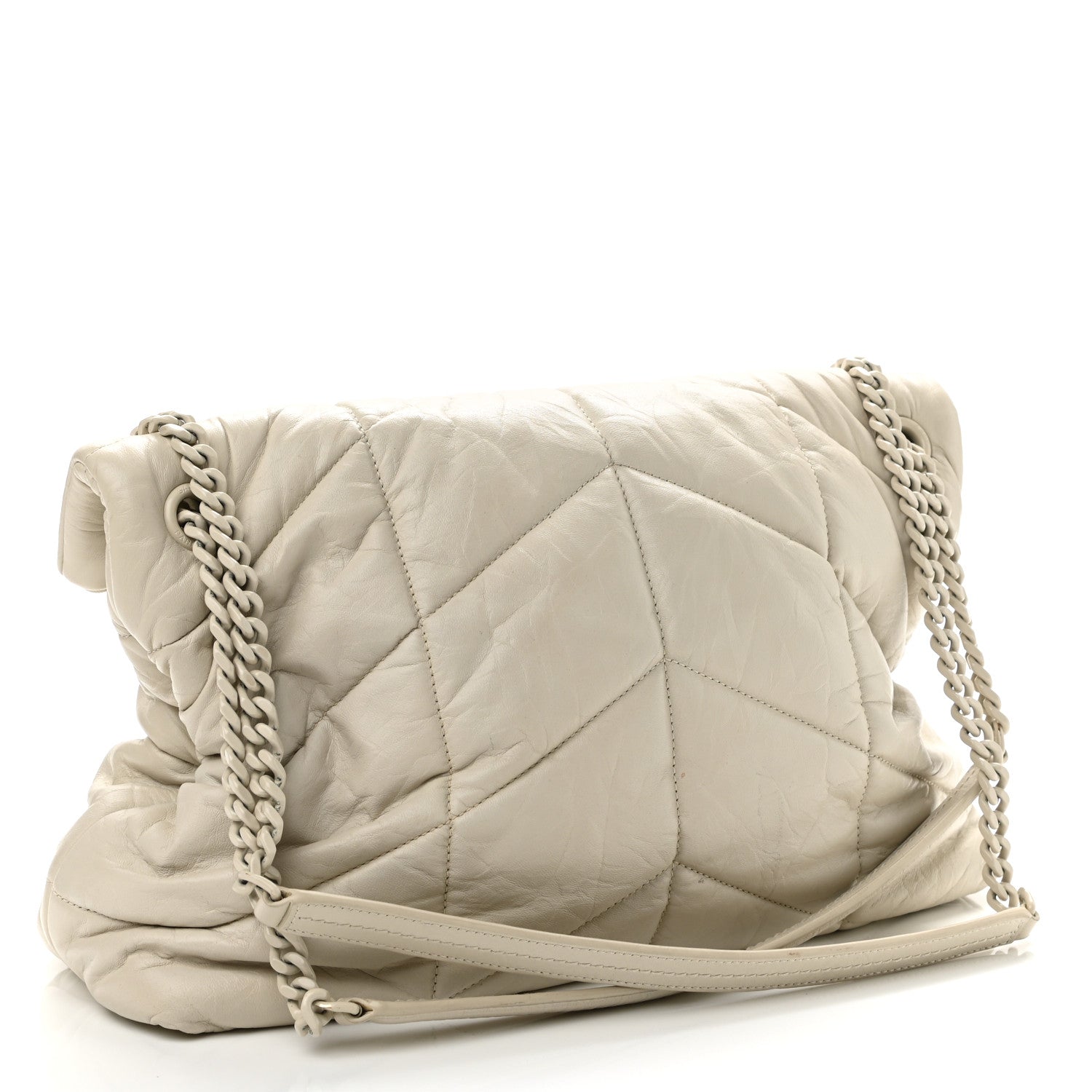 Saint Laurent Lambskin Quilted Medium Loulou Puffer Monogram Chain Satchel Crema Soft 2 of 11