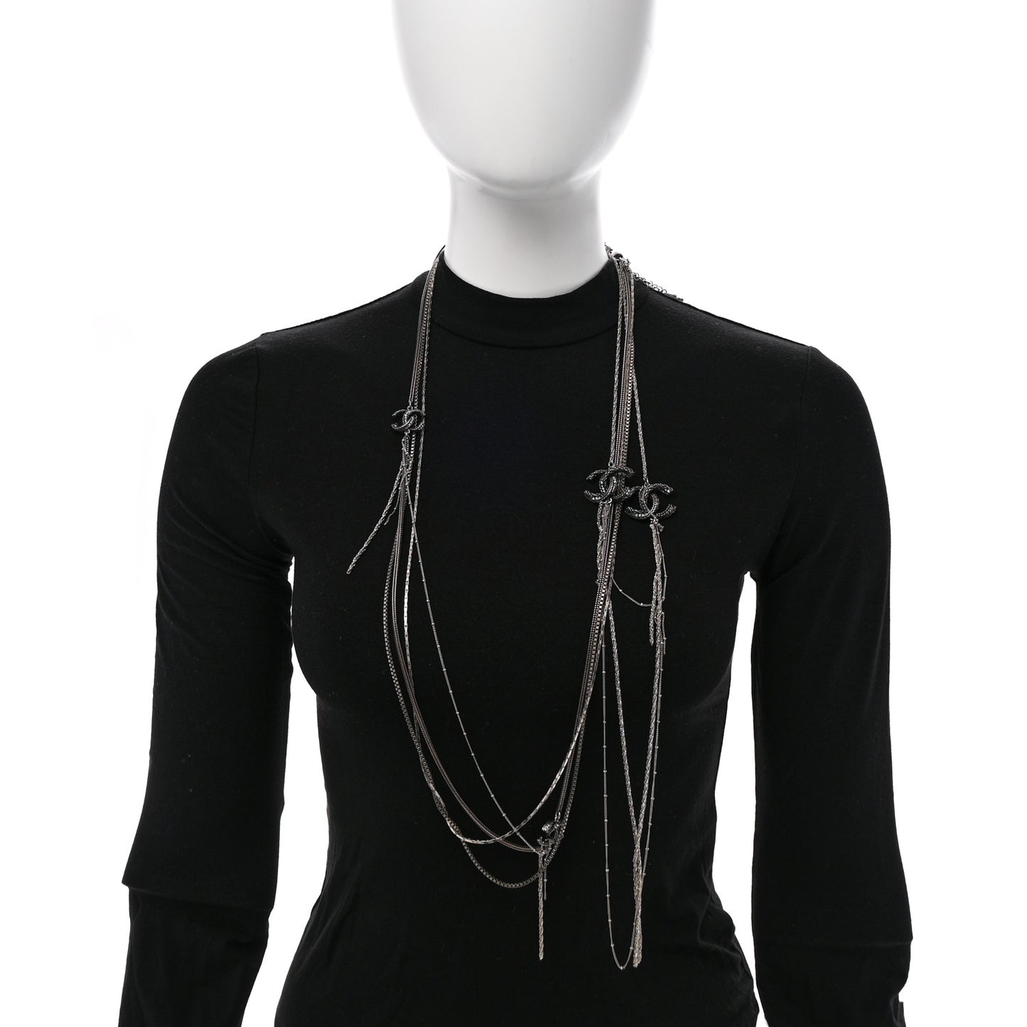Crystal CC Twisted Multi Strand Chain Necklace Silver