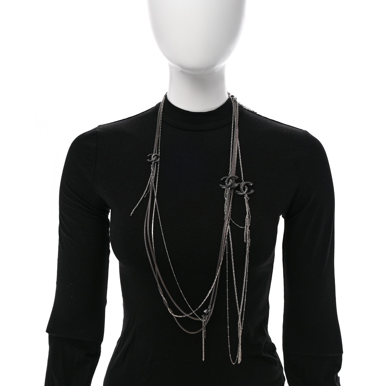 Chanel Crystal CC Twisted Multi Strand Chain Necklace Silver 2 of 7