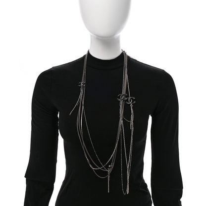 Chanel Crystal CC Twisted Multi Strand Chain Necklace Silver 2 of 7