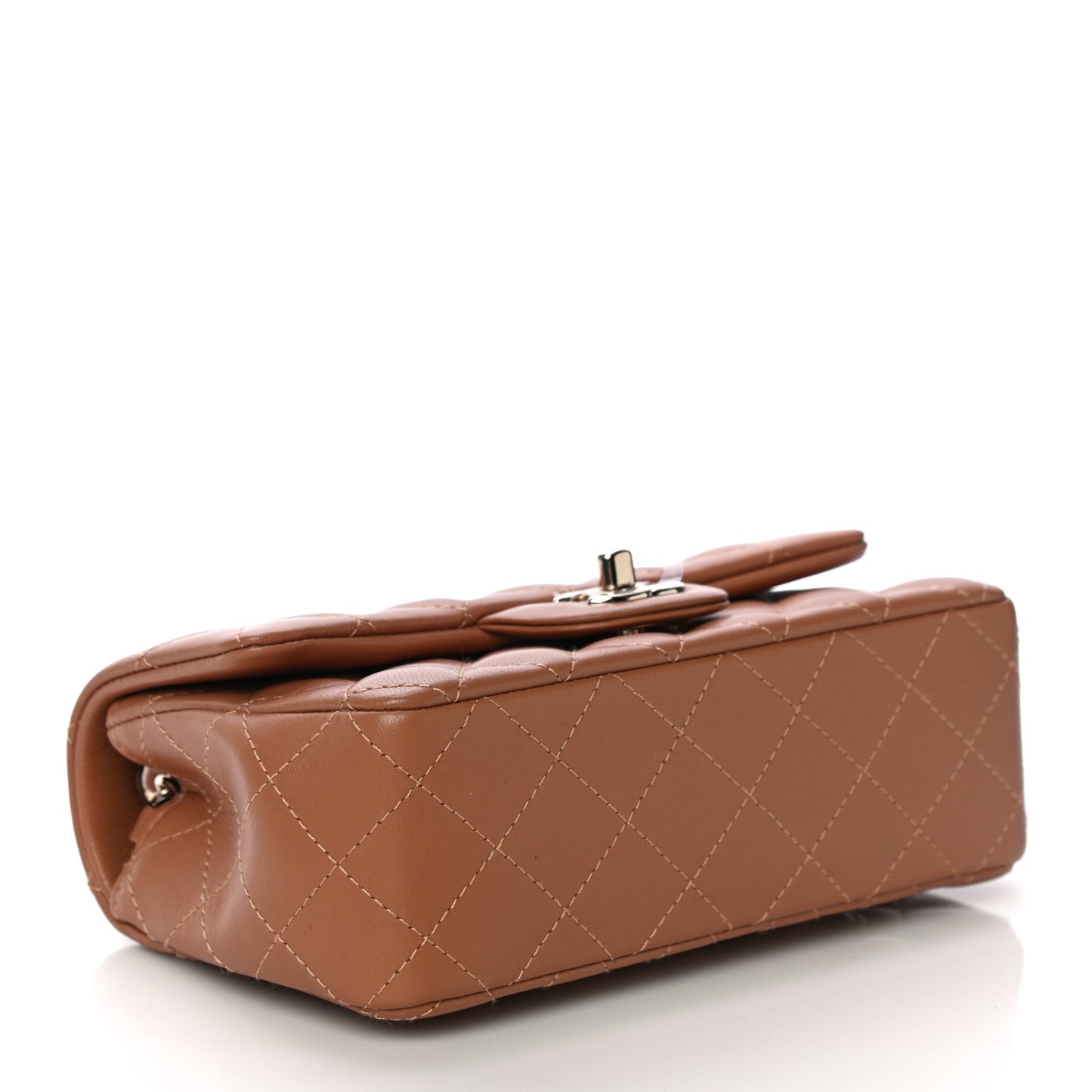 Lambskin Quilted Mini Rectangular Flap Brown