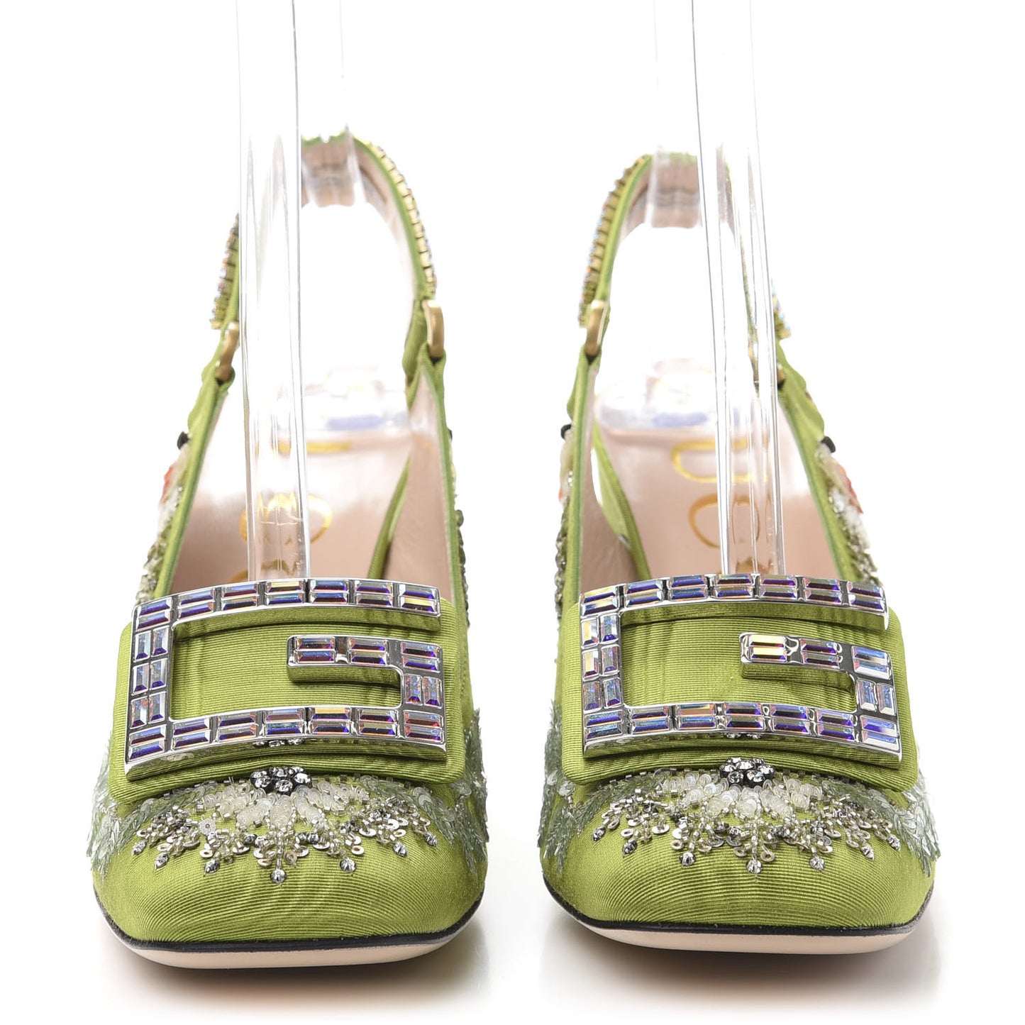 Moire Fabric Eyes Crystal Square G Madelyn Slingbacks 37 Lemon Leaf