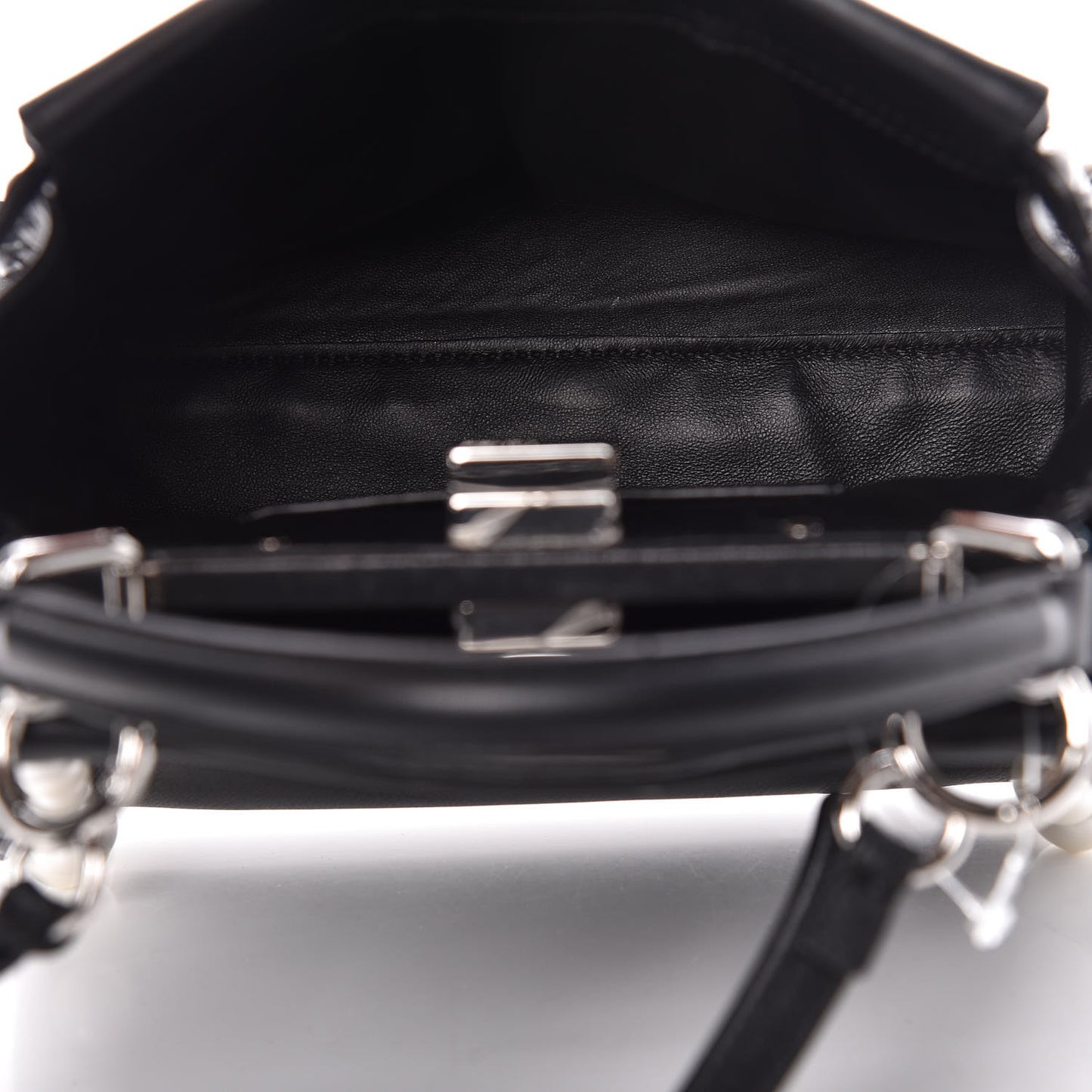 Vitello Seta Shiny Nappa Pearl Scallopped Studded Mini Peekaboo Iconic Satchel Black