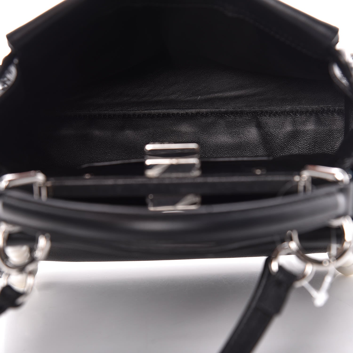 Fendi Vitello Seta Shiny Nappa Pearl Scallopped Studded Mini Peekaboo Iconic Satchel Black 6 of 13