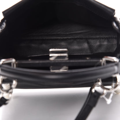 Fendi Vitello Seta Shiny Nappa Pearl Scallopped Studded Mini Peekaboo Iconic Satchel Black 6 of 13
