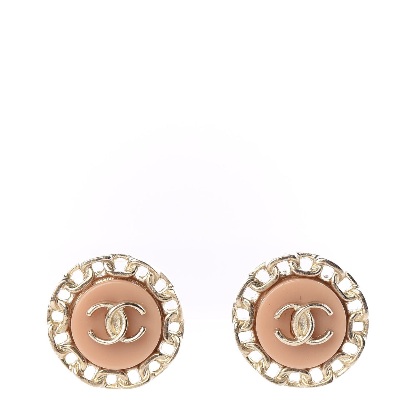 Resin Chain CC Round Earrings Gold Pink