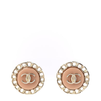 Chanel Resin Chain CC Round Earrings Gold Pink 1 of 4