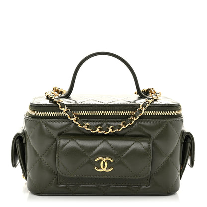 Chanel Lambskin Quilted Polly Pocket East West Top Vanity With Chain Khaki 1 of 10