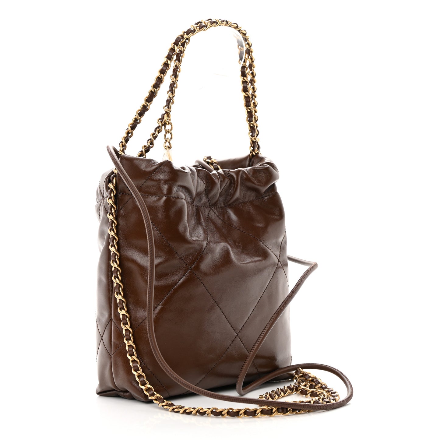 Shiny Calfskin Quilted Mini Chanel 22 Brown