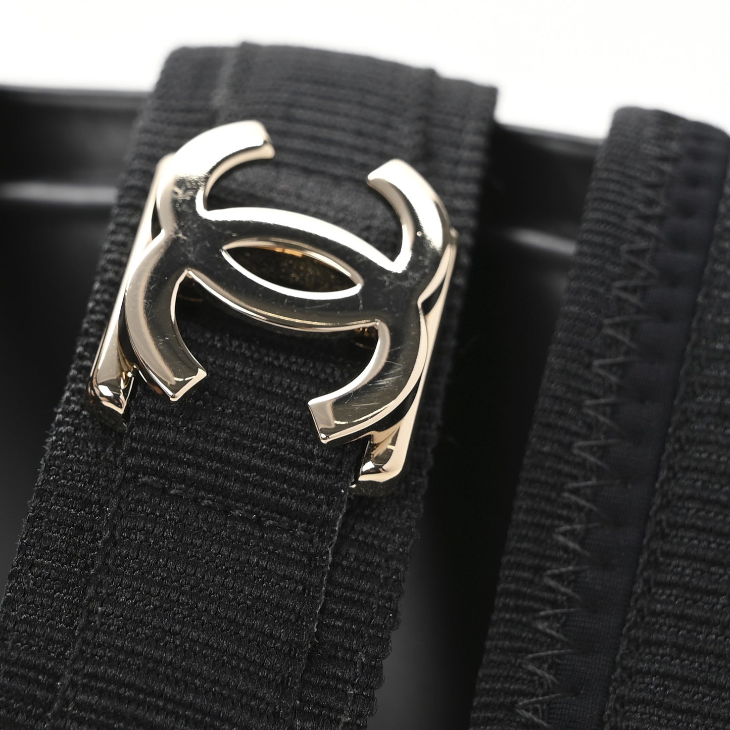 Fabric Metal CC Logo Flat Sandals 36.5 Black
