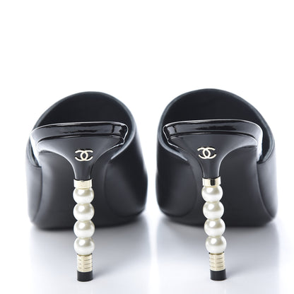 Chanel Lambskin Patent Calfskin Pearl Mules 40 Black 5 of 14