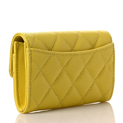 Chanel Caviar Quilted Flap Card Holder Wallet Yellow 3 of 8