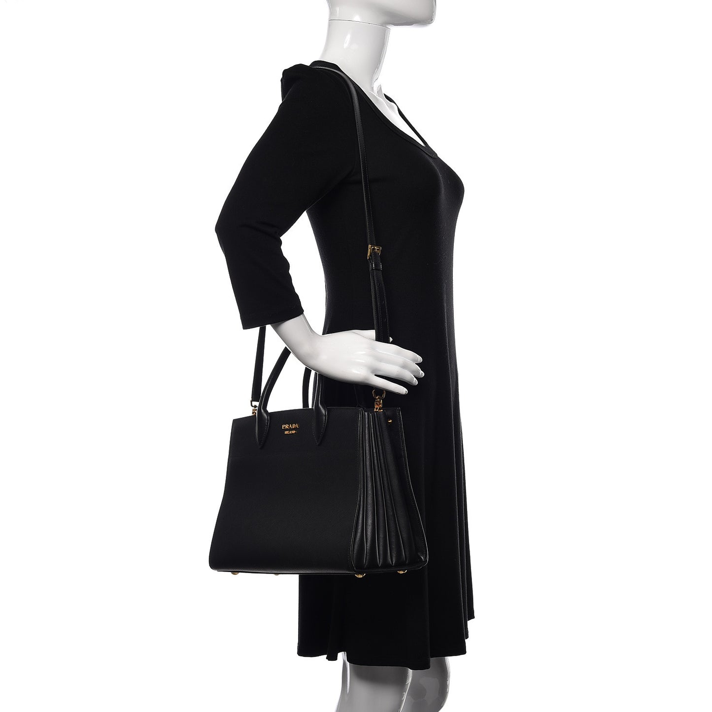 Saffiano City Calfskin Medium Bibliothèque Top Handle Black