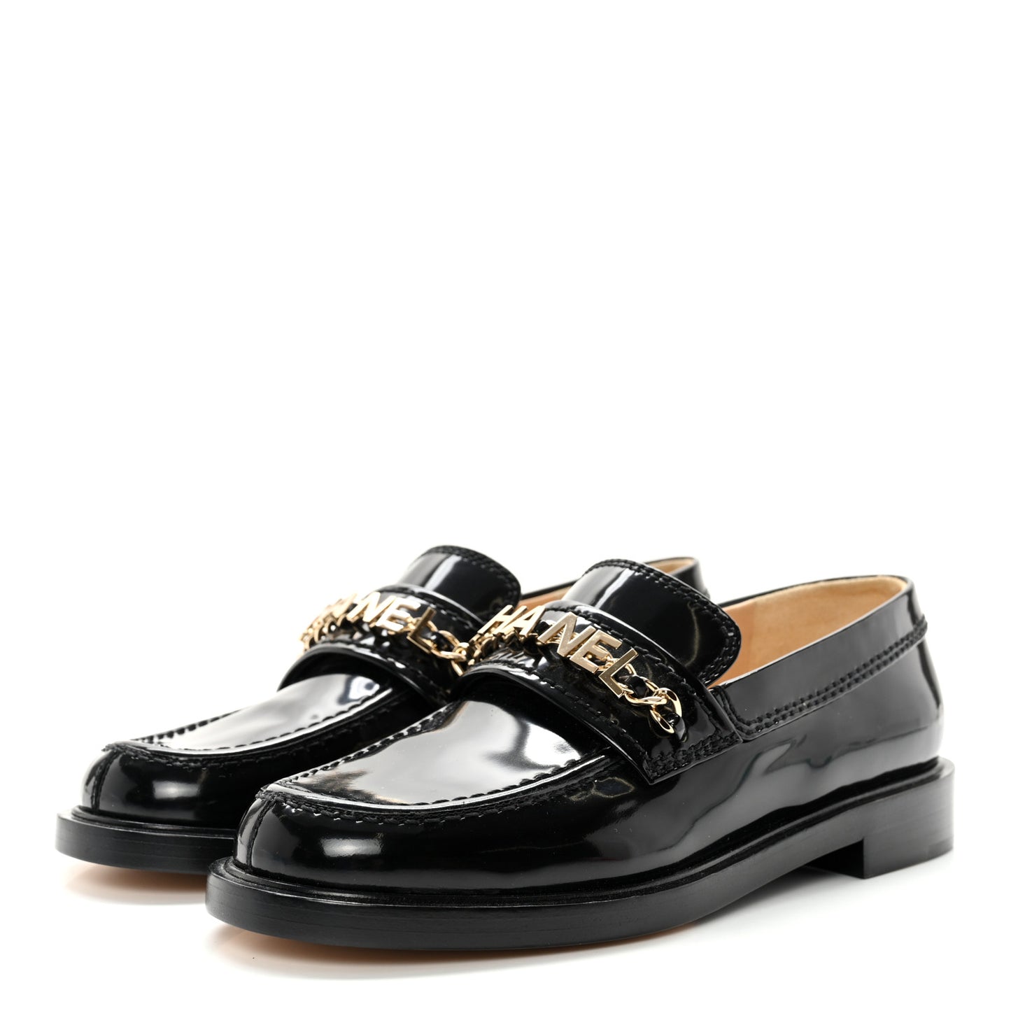 Shiny Calfskin Logo Loafers 36 Black