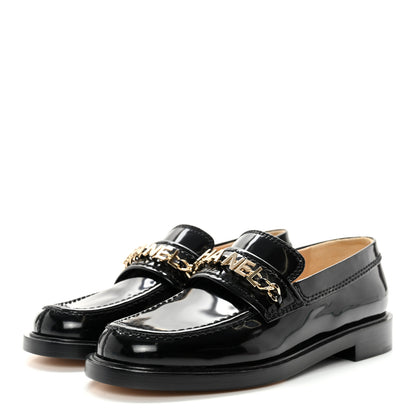 Chanel Shiny Calfskin Logo Loafers 36 Black 3 of 10