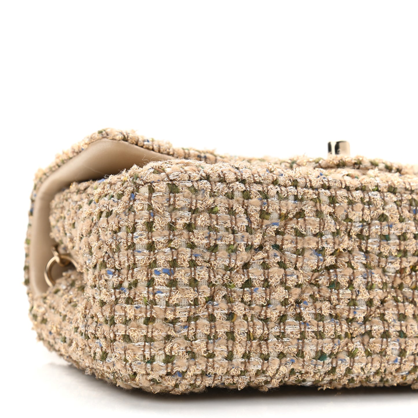 Tweed Quilted Mini Rectangular Flap Beige