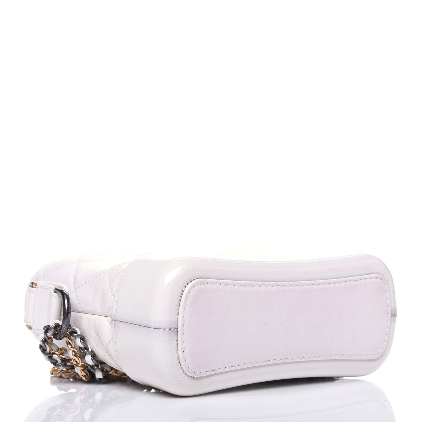 Patent Goatskin Quilted Small Gabrielle Hobo White