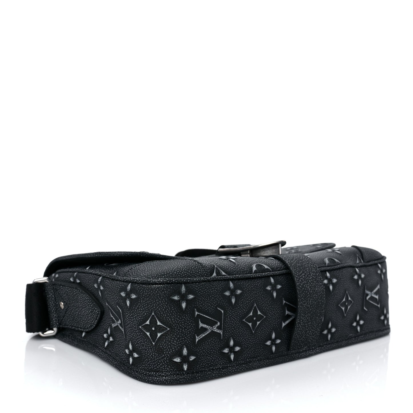 Cowhide Faded Monogram Archy Messenger MM Charcoal