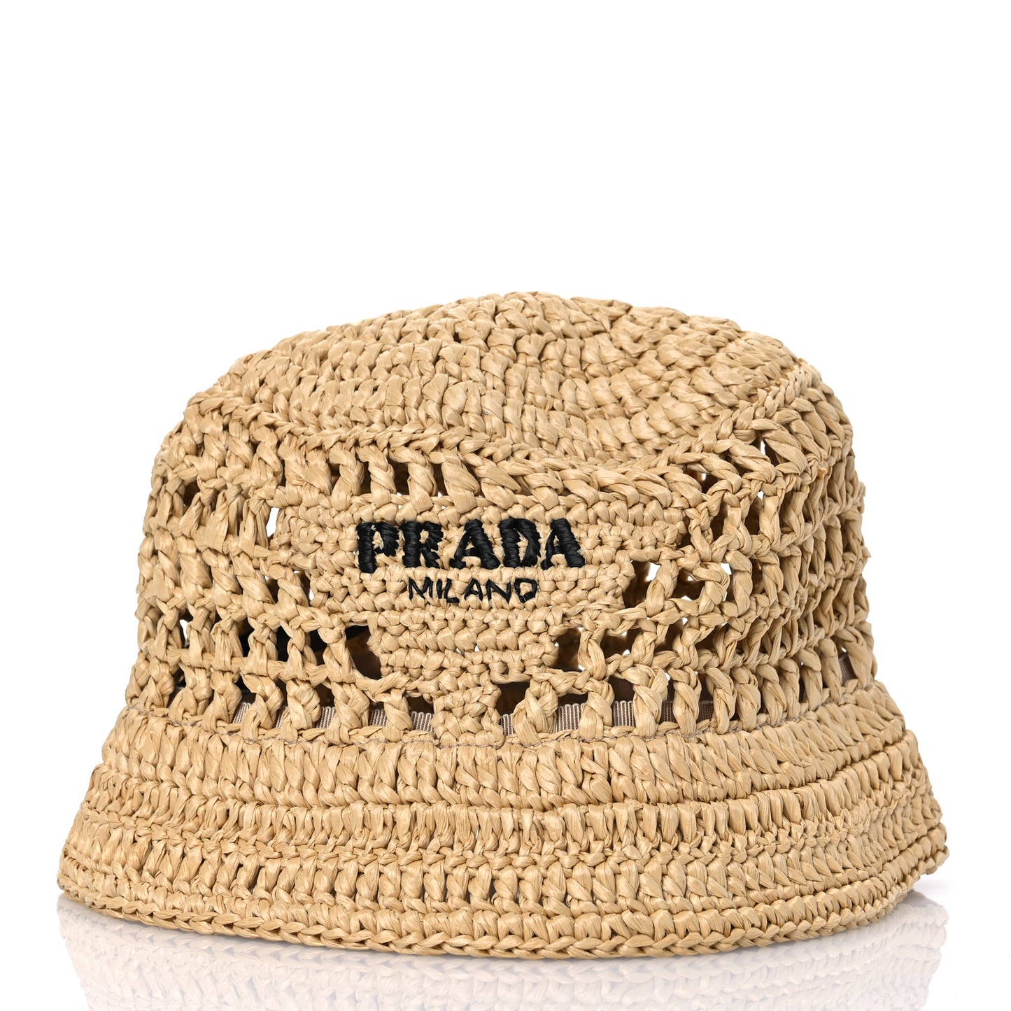 Yarn Raffia Effect Crochet Logo Embroidered Womens Bucket Hat S Naturale