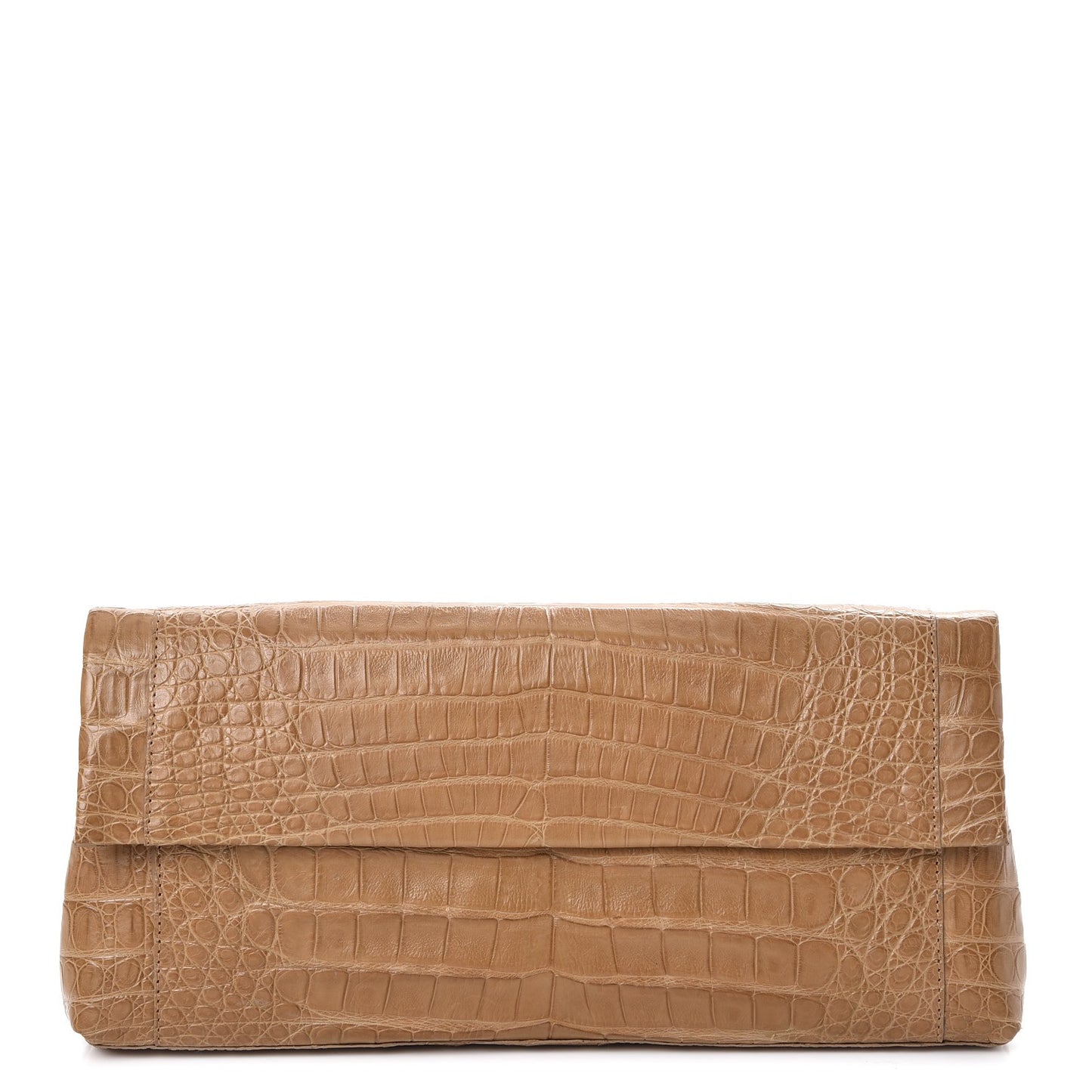 Crocodile Flap Clutch Beige