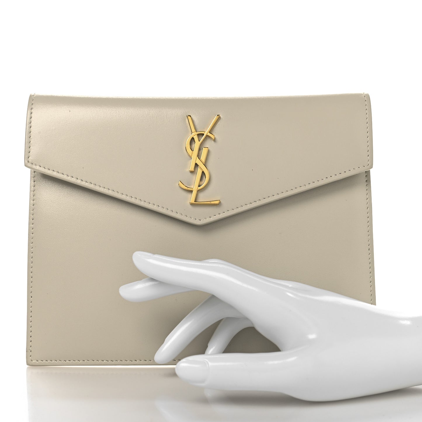 Smooth Shiny Calfskin Uptown Baby Pouch Crema Soft