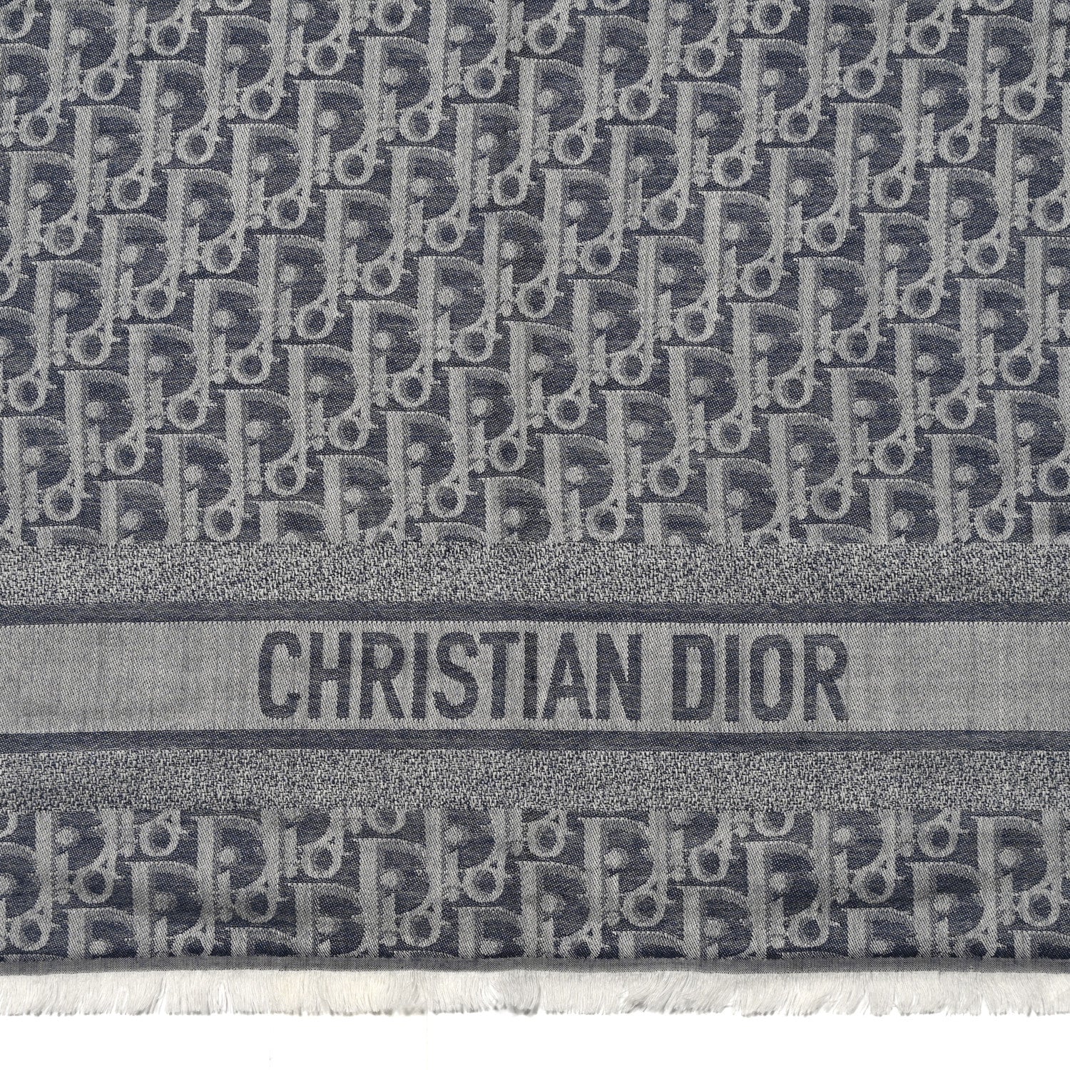 Christian Dior Silk Cashmere Oblique Shawl 140 Navy 2 of 3