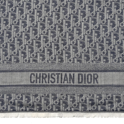 Christian Dior Silk Cashmere Oblique Shawl 140 Navy 2 of 3
