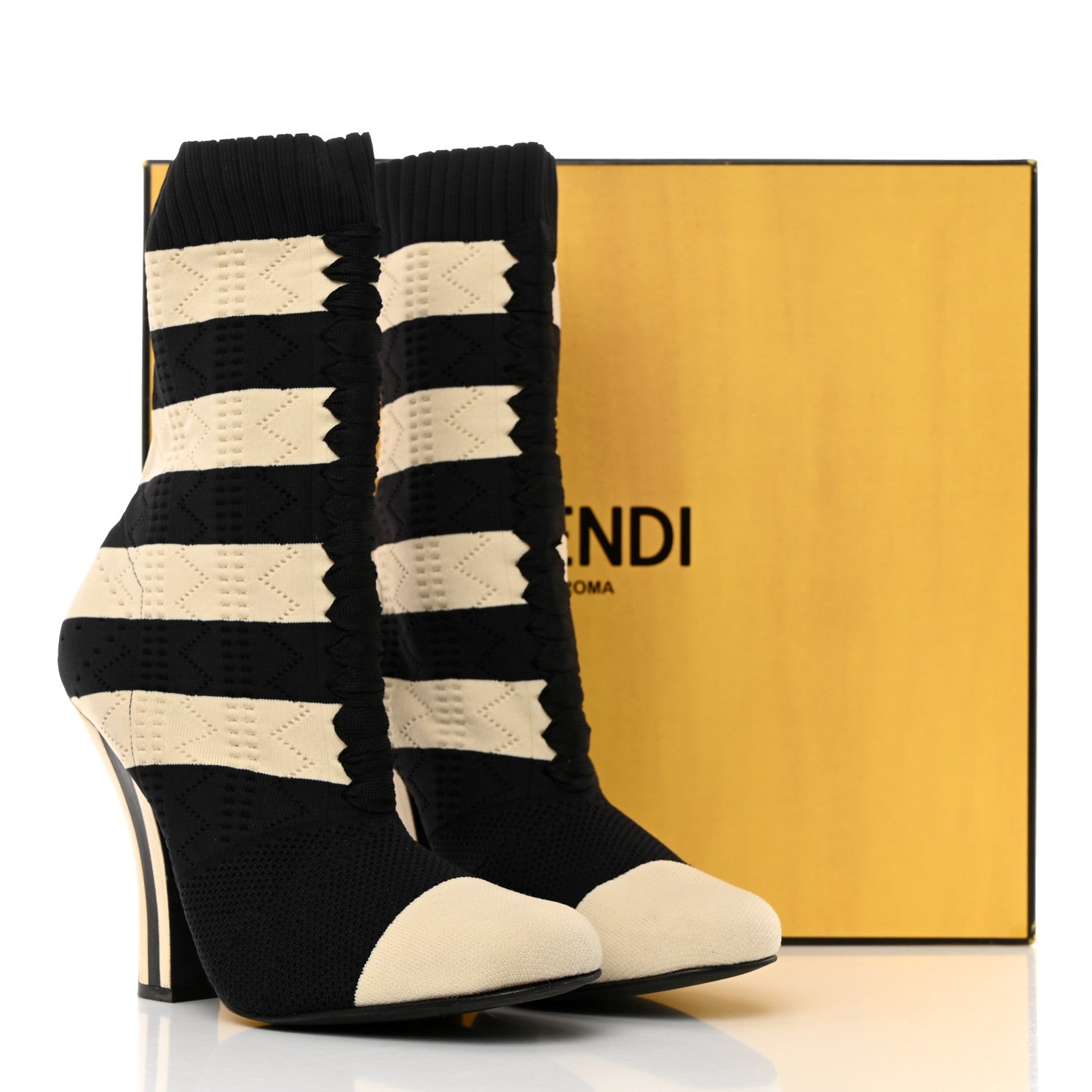 Fendi Stretch Fabric Stripe Rockoko 105mm Sock Boots 41 Black White 8 of 8